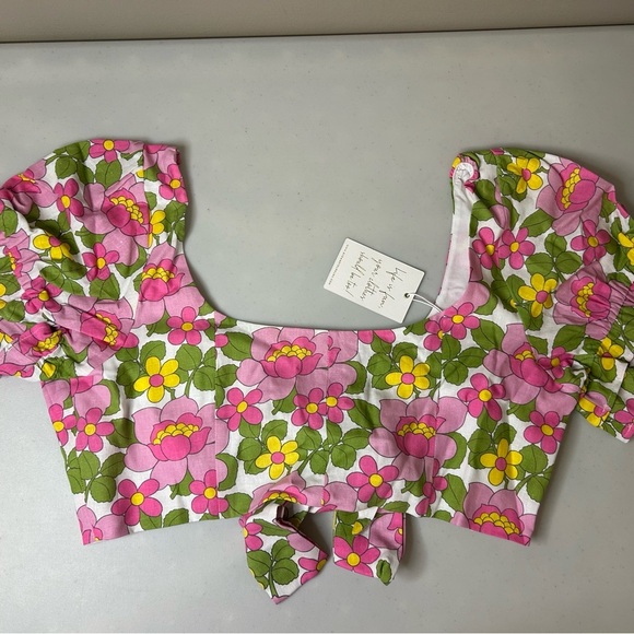 Show Me Your Mumu Fiona Top Fresh Floral Linen Puff Sleeve Size XXL NWT - Picture 4 of 5